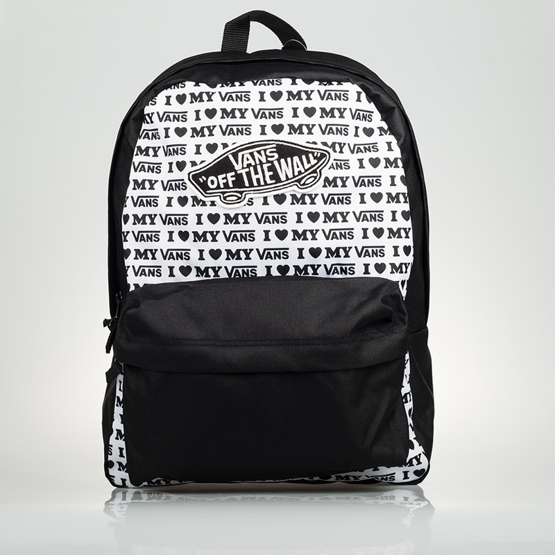 vans black and white realm backpack